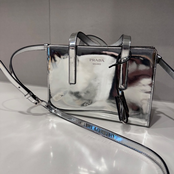 Prada Mini Spazzolato Re-Edition 1995 Bag Metallic Silver - Picture 15 of 16